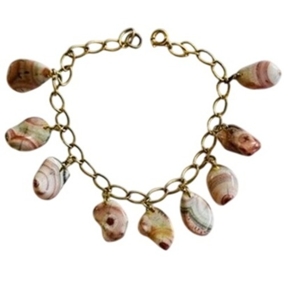 Australian pink Opal Bracelet charm dangle VtG Genuine stone beads Natural 7"